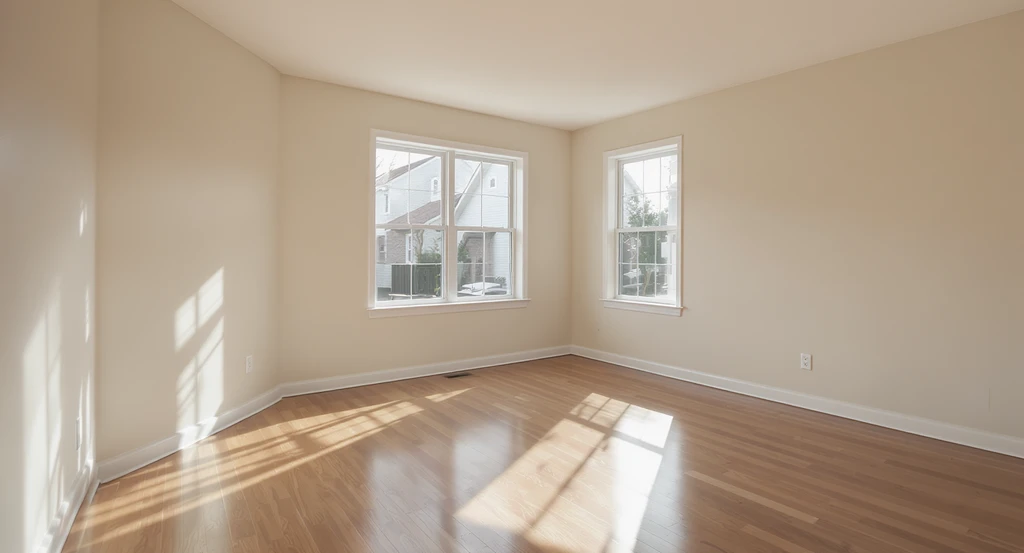 Empty modern living room with bare floors and no furniture, highlighting cost of a home sitting unsold and buyer psychology in real estate sales.