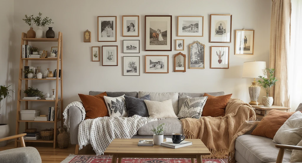 Living room illustrating ai tools for fixing interior design mistakes, showing how personal style, mementos, and ai interior design tips personalize a home.