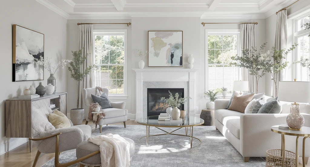 Move-in ready living room staged with expert-guided ai color visualization for home interiors 2026, demonstrating best ai interior color selection practices and human expertise in color staging.