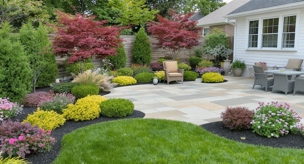 Professionally designed backyard and front walkway showcasing expert landscape design with tailored plants, precise proportions, lush greenery, and year-round curb appeal.