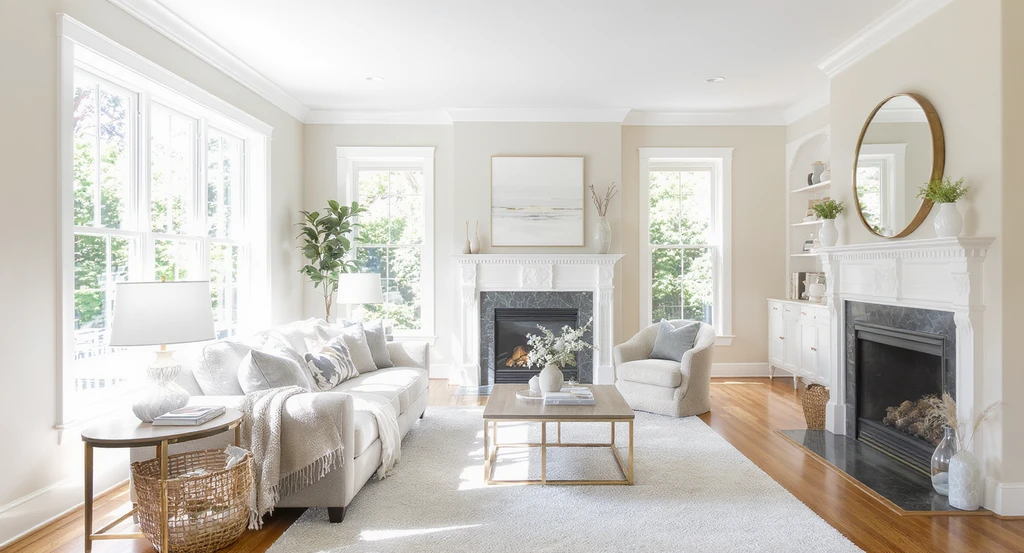 Brightly lit, professionally staged living room with even daylight, showing why buyers feel at home in listings and boosting buyer confidence in home tours.