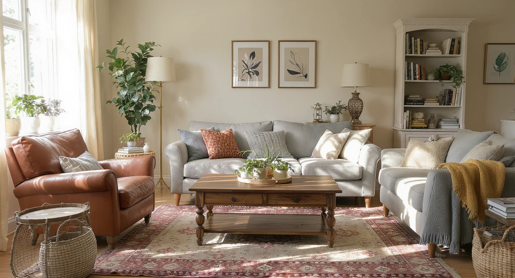 A realistic living room features uniquely scaled real furniture, authentic wear, and natural styling, illustrating how real furniture transforms AI home design and the benefits of designing with existing pieces for trustworthy ai room visualization.