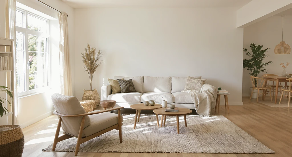 Real living room shows how real furniture transforms ai home design by floating a sofa, optimizing flow and layout with your own pieces.