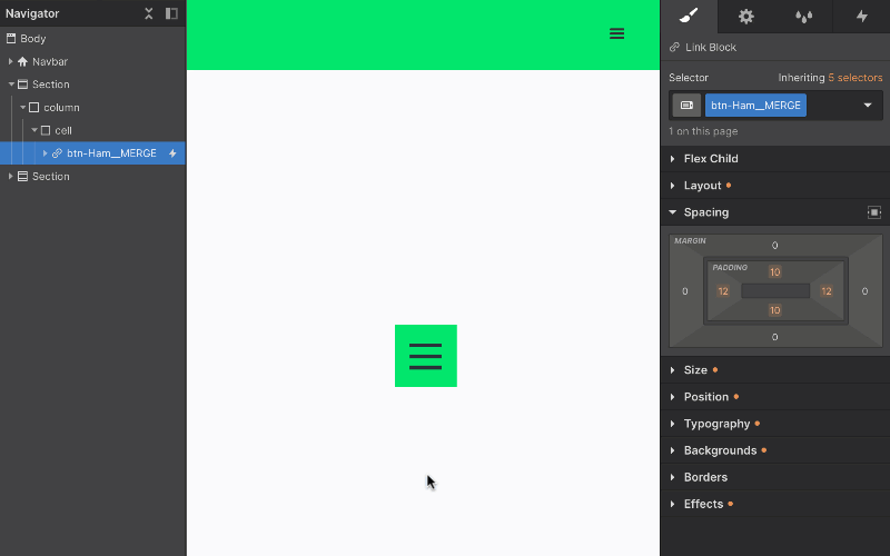 Replacing the default Webflow Menu button tutorial