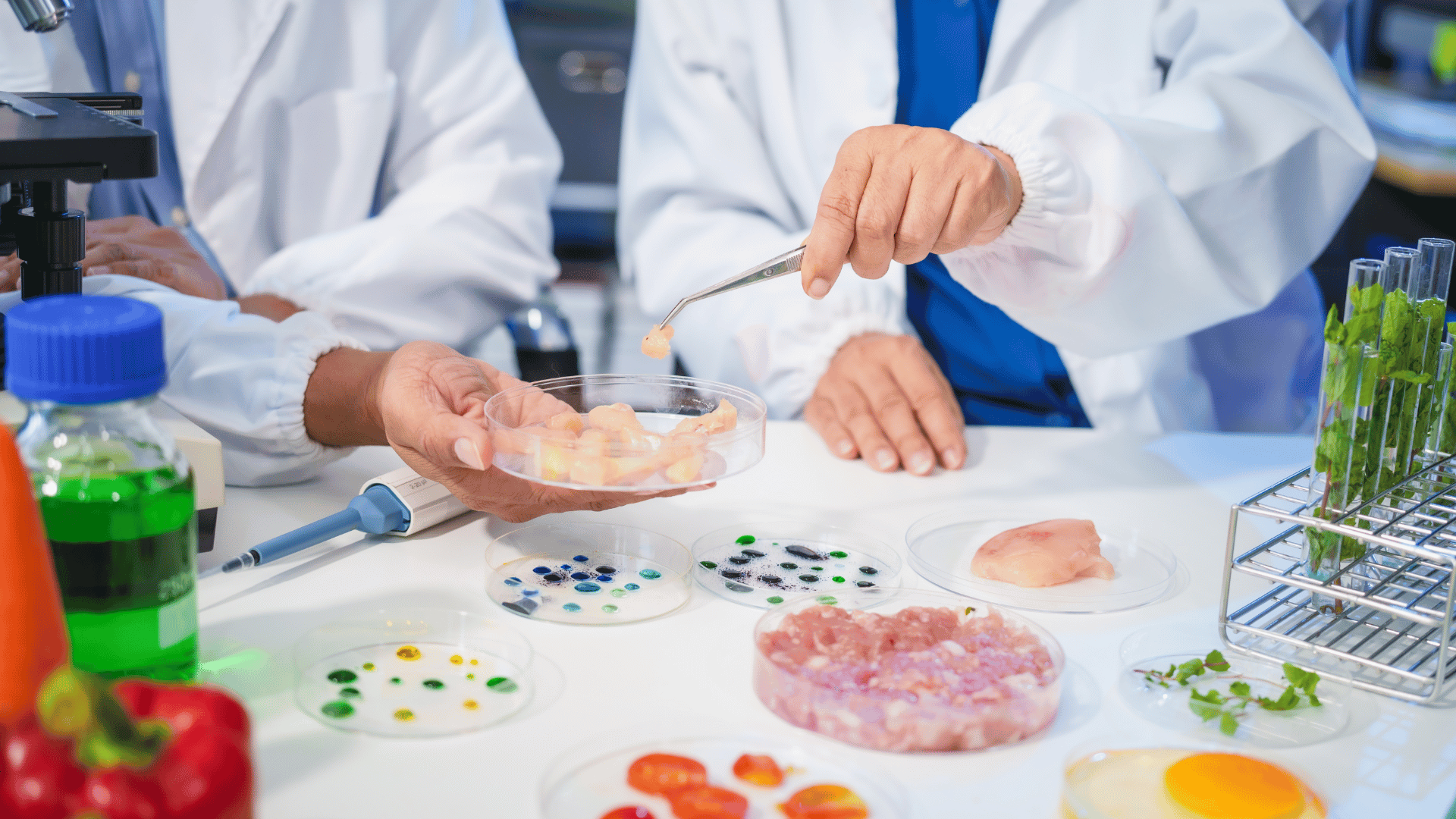 Scientists testing food samples in the lab.