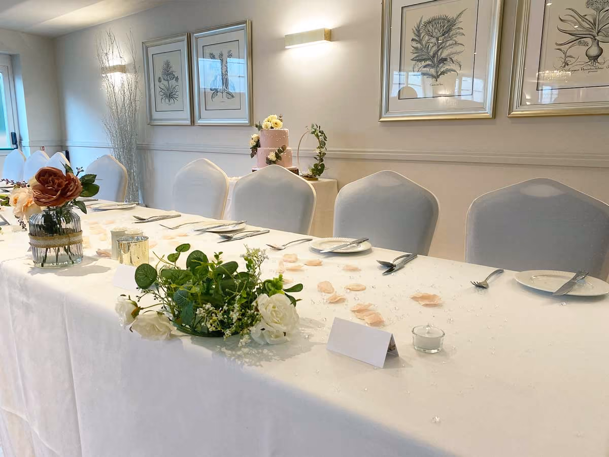 Wedding set up in the Ball room of Hotel Collingwood Bournemouth
