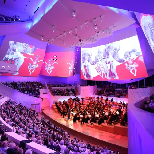 Acoustical Plaster on the ceiling sails used as projection screen at the New World Symphony in Miami, FL