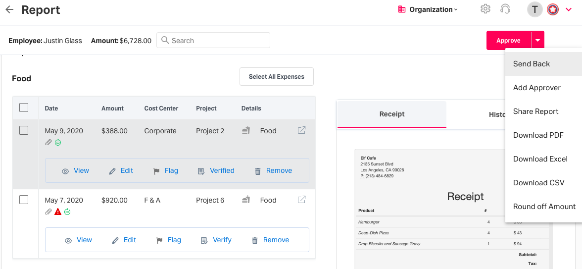 Expense approval process - approver actions