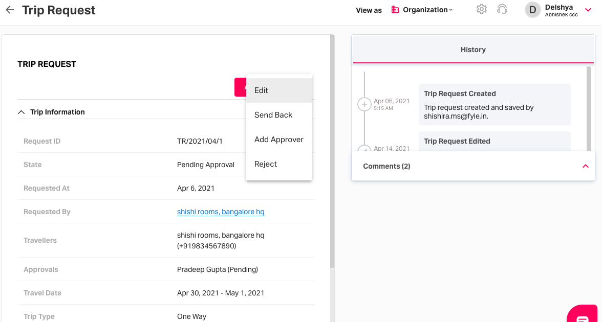 Expense approval process - edit expense