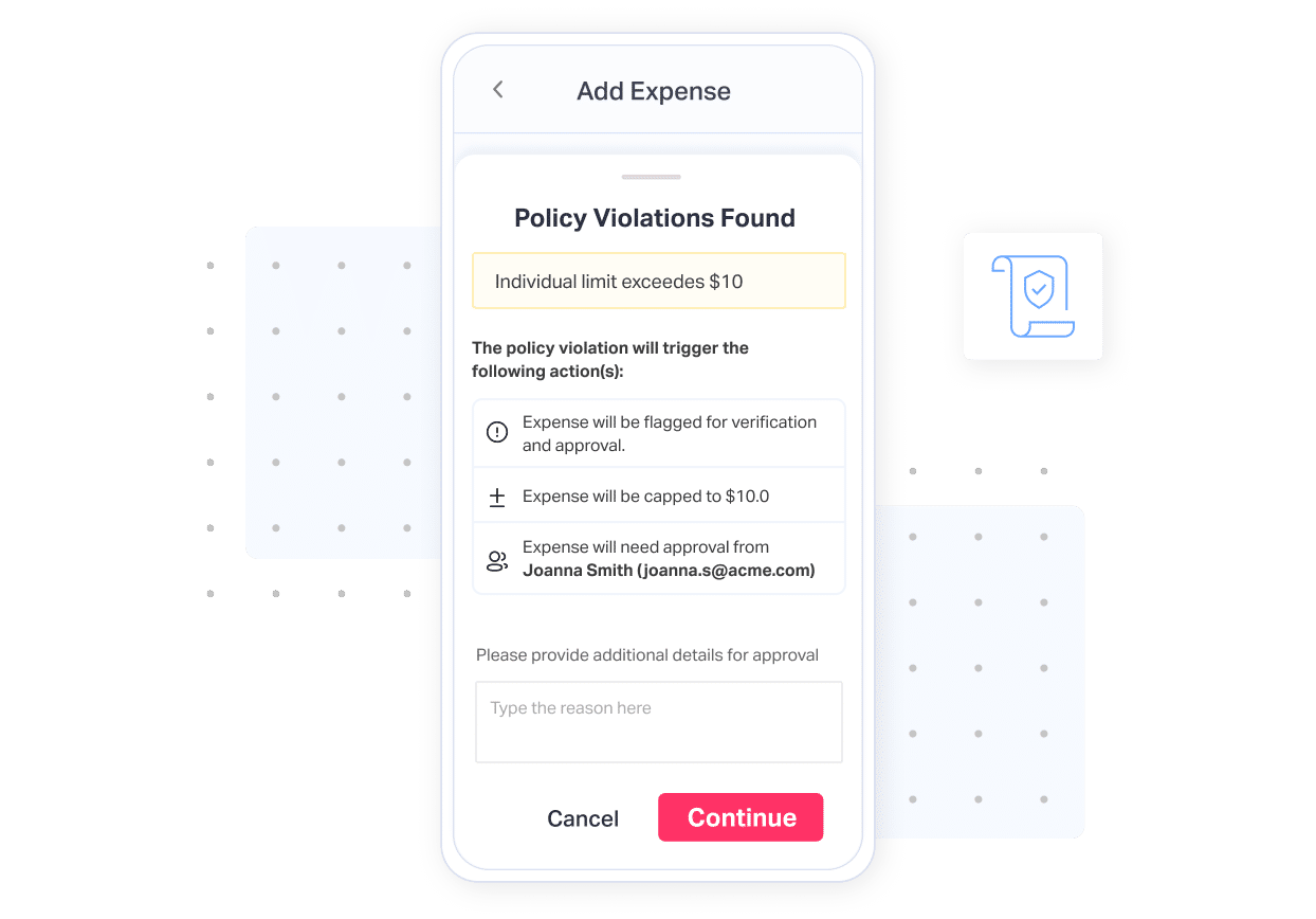How Fyle an expense report software, checks for policy compliance in real-time.
