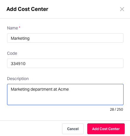 Adding cost centres in Fyle 