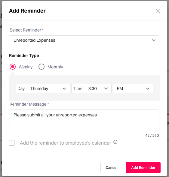 Automated reminder for expense-related activities 