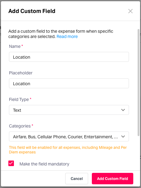 Custom expense form fields in Fyle
