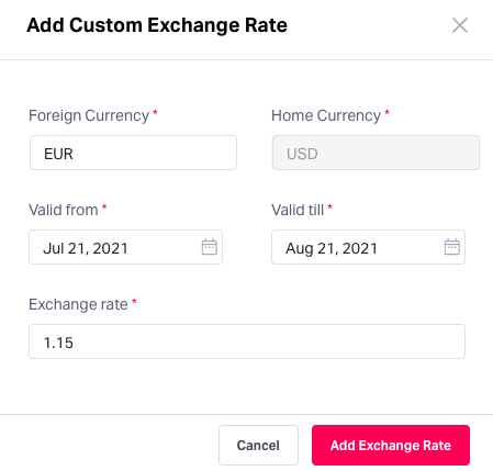 Custom exchange rates to record expenses 