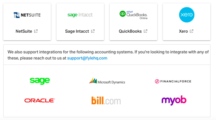 Fyle's integrations with accounting softare