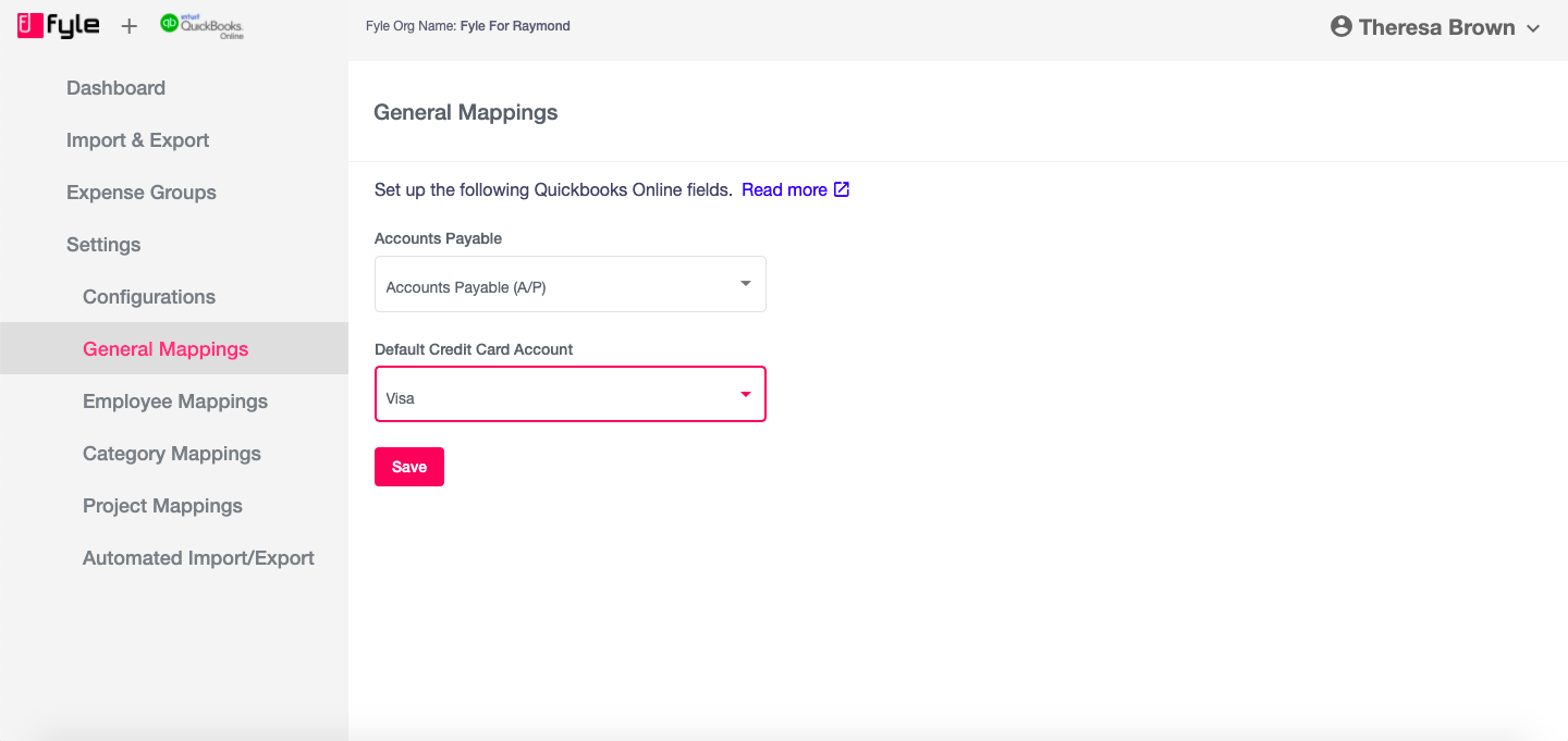Quickbooks online general mappings