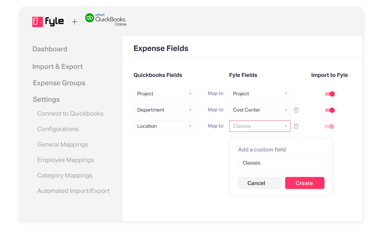Fyle-Quickbooks Online custom imports