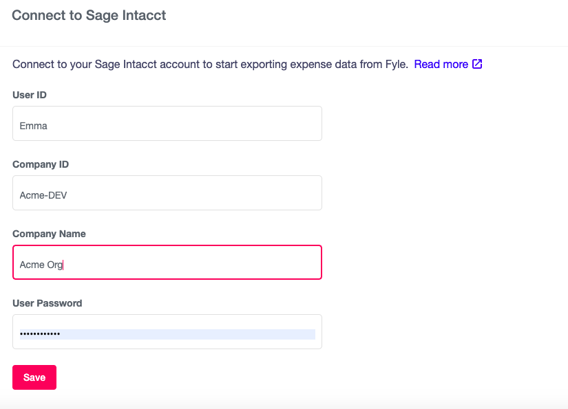 Sage Intacct Integration - Sage login