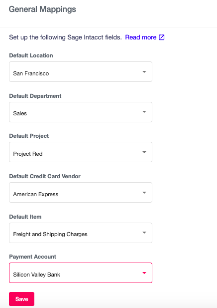 Sage Intacct Integration - general mappings