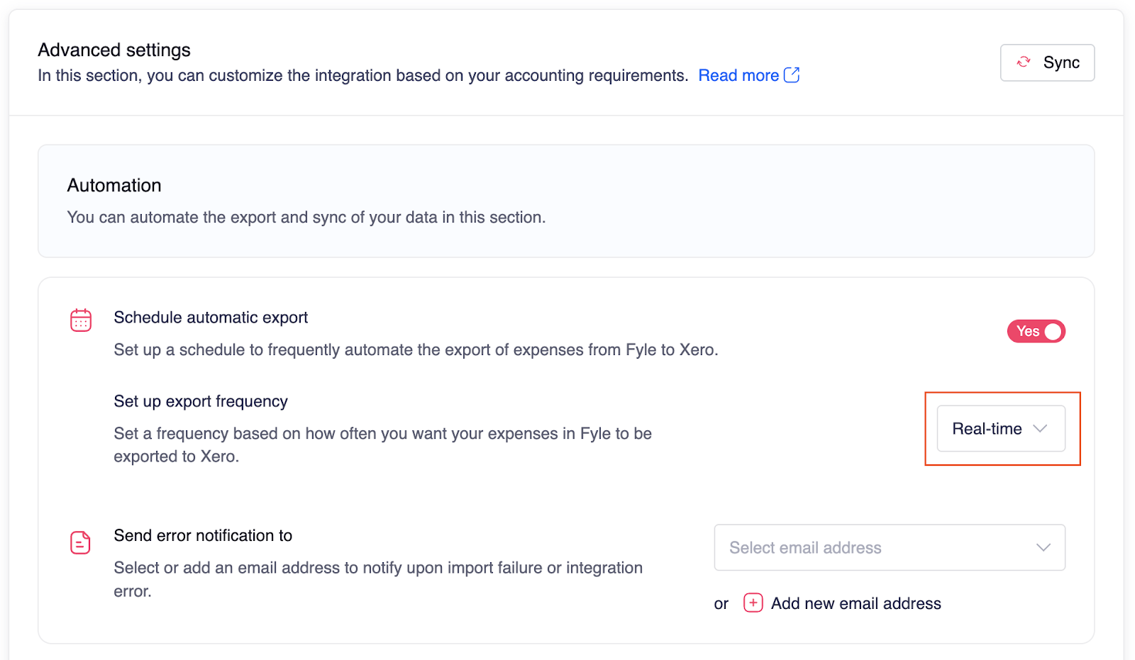 Configuring Fyle's real-time expense export option