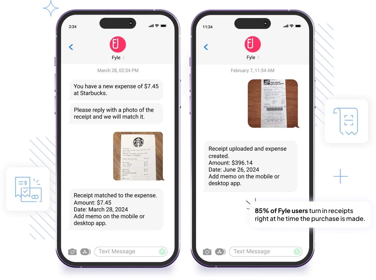 Fyle users upload receipts via text right after making a purchase