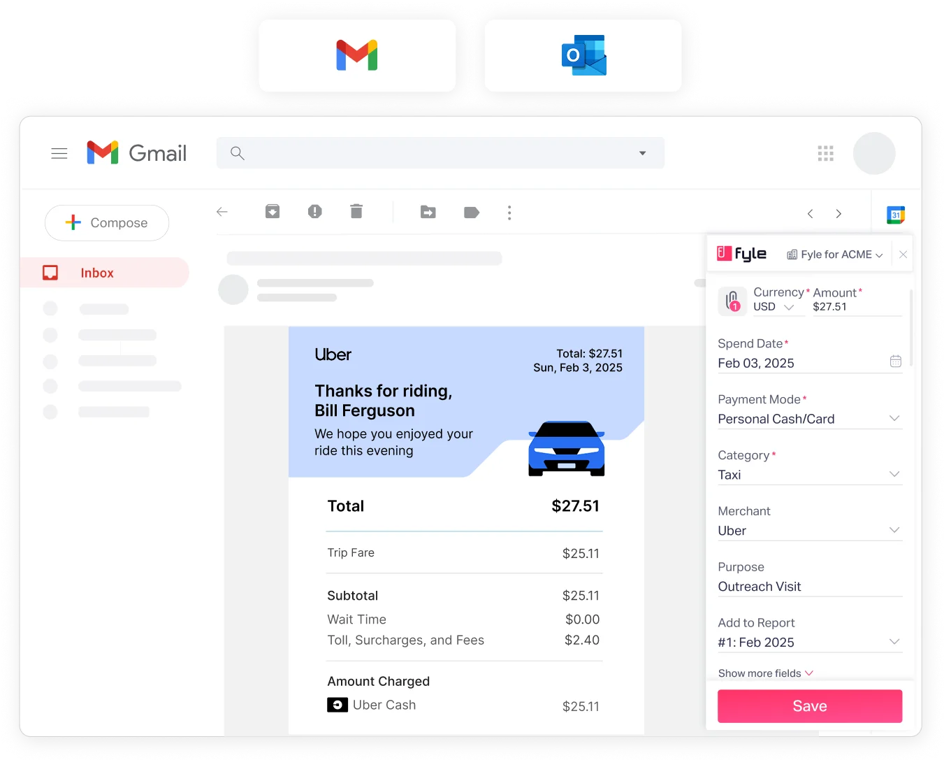 Submit receipts directly from email using Fyle’s  plugin