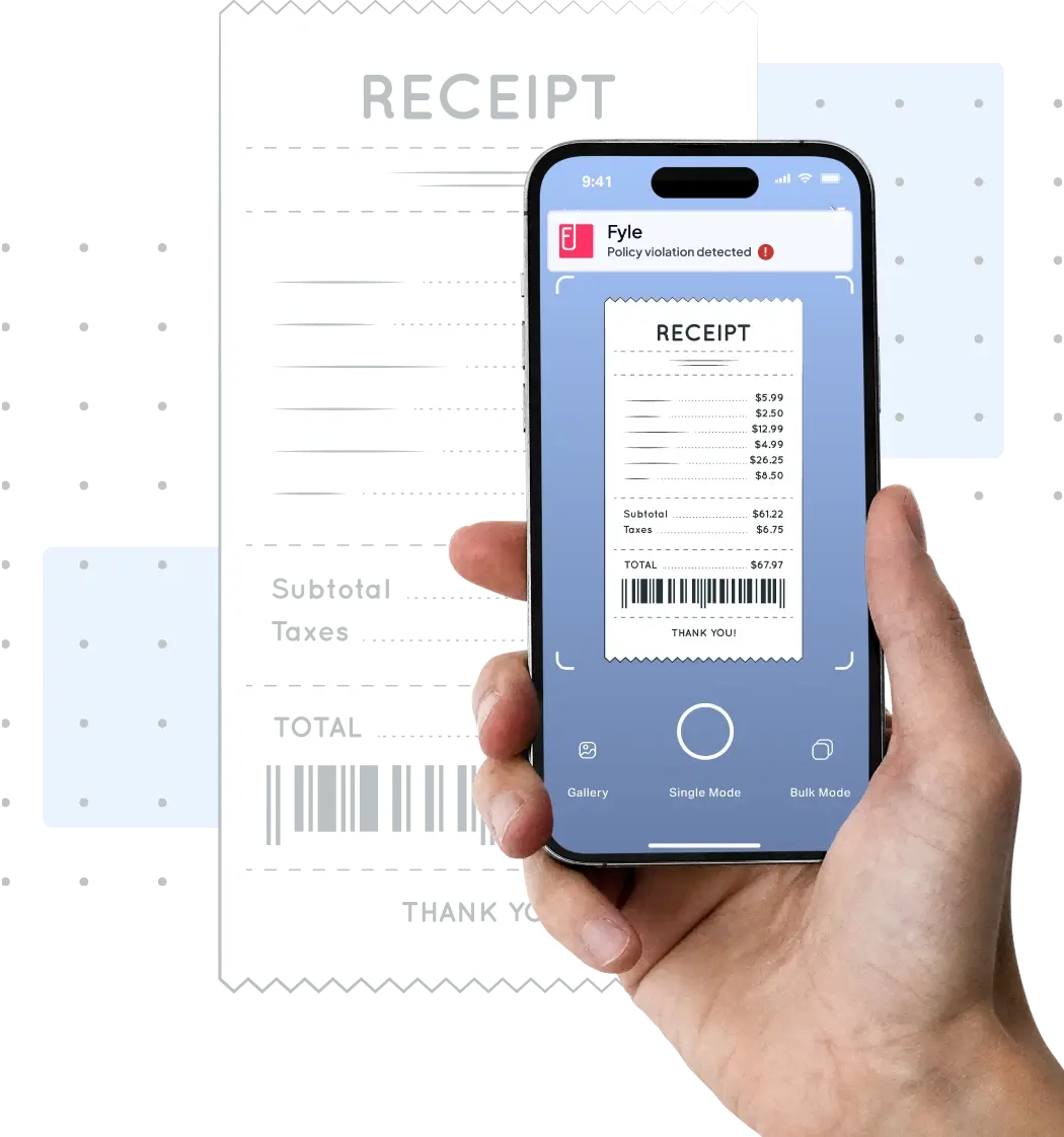 Fyle instantly flags a policy violation when a receipt is submitted