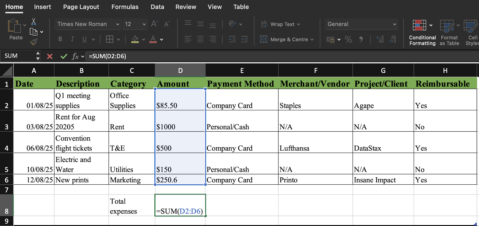Use formulas for totals and summaries