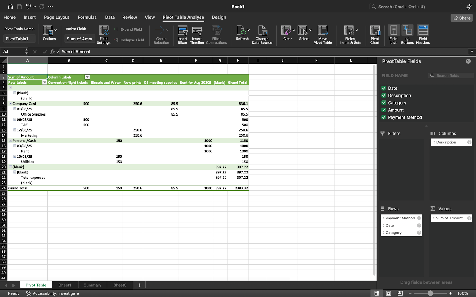 Organise a Spreadsheet for Business Expenses