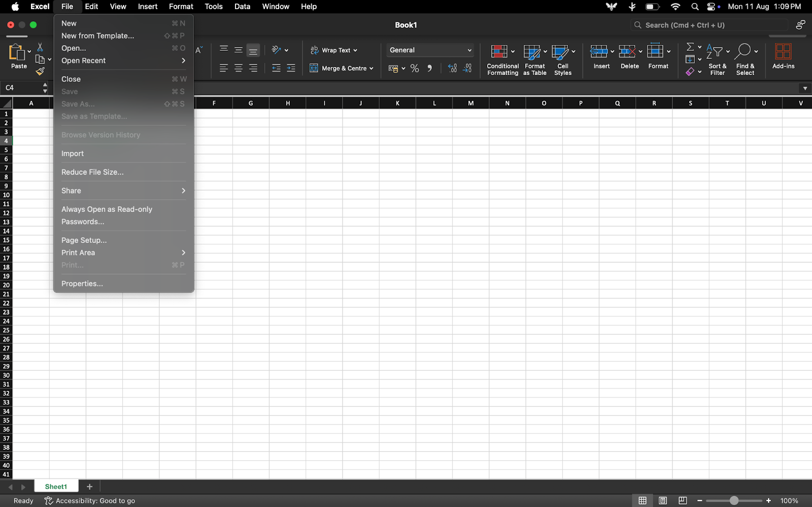 Create a new Excel workbook