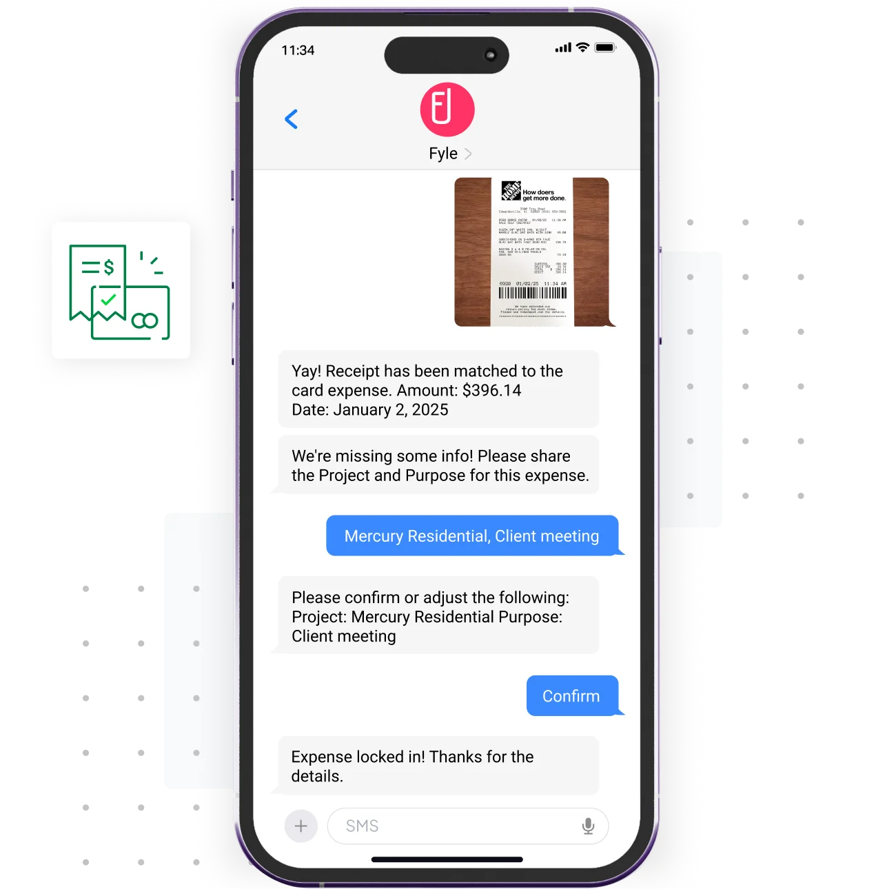 Fyle allows field workers to submit receipts through text messages