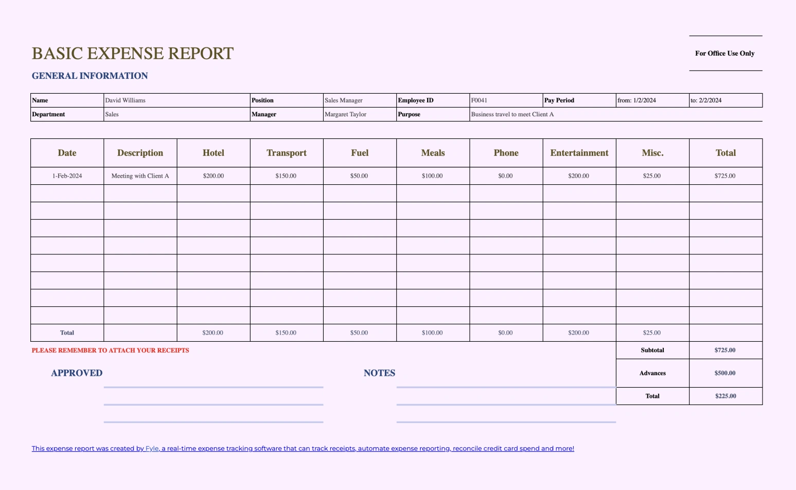 Basic Expense Report Template