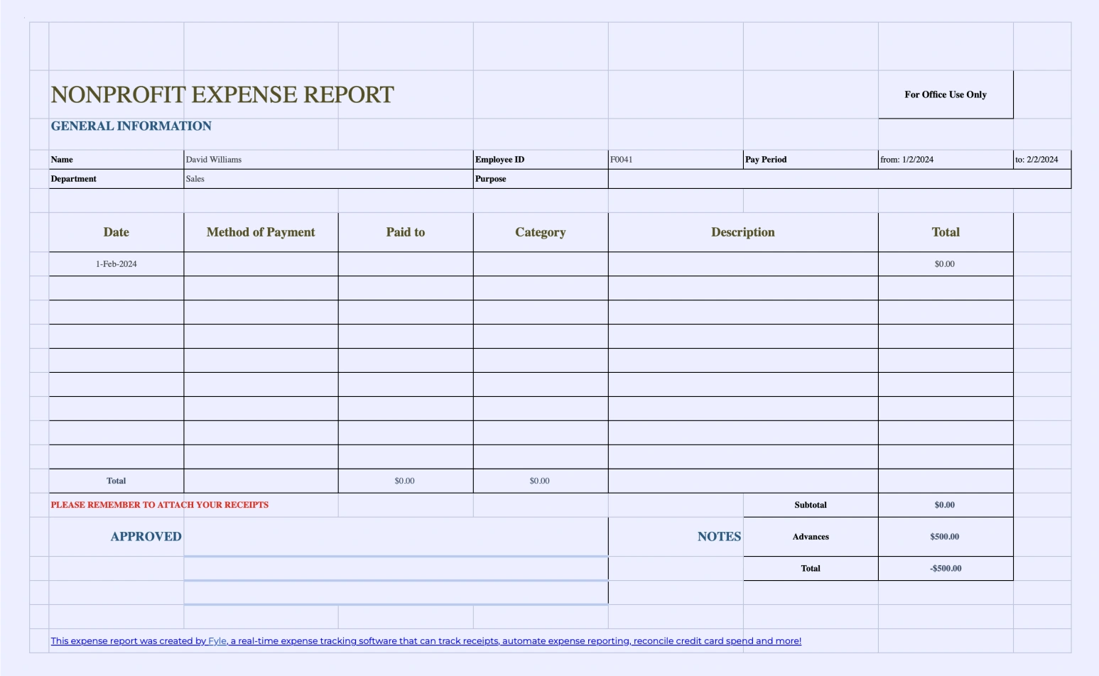 Nonprofit Expense Report Template
