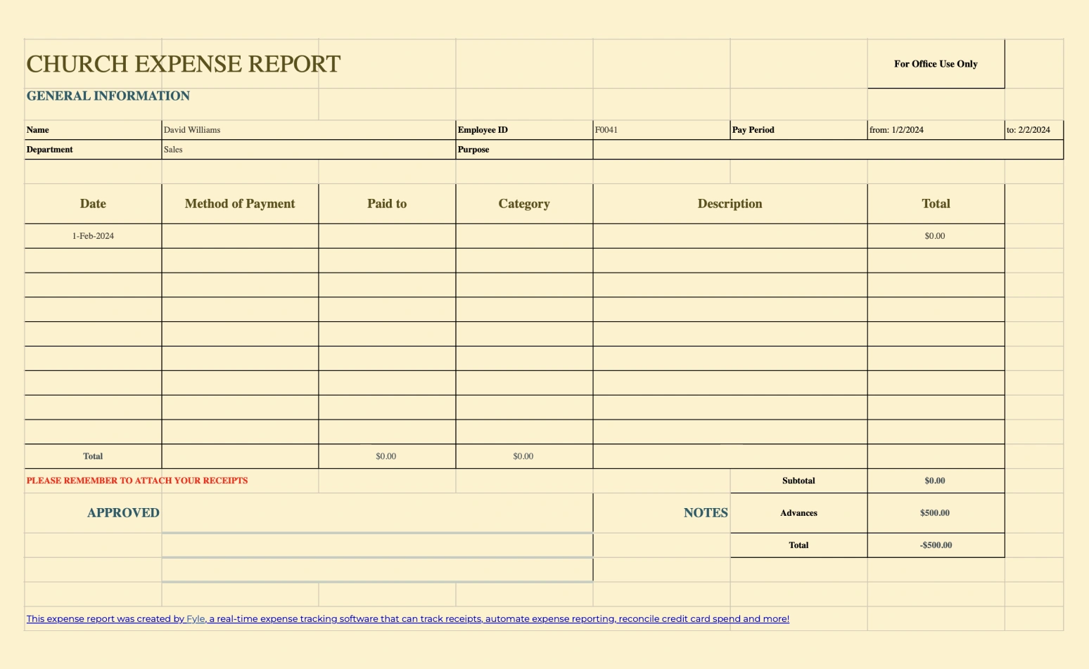 Church Expense Report Template