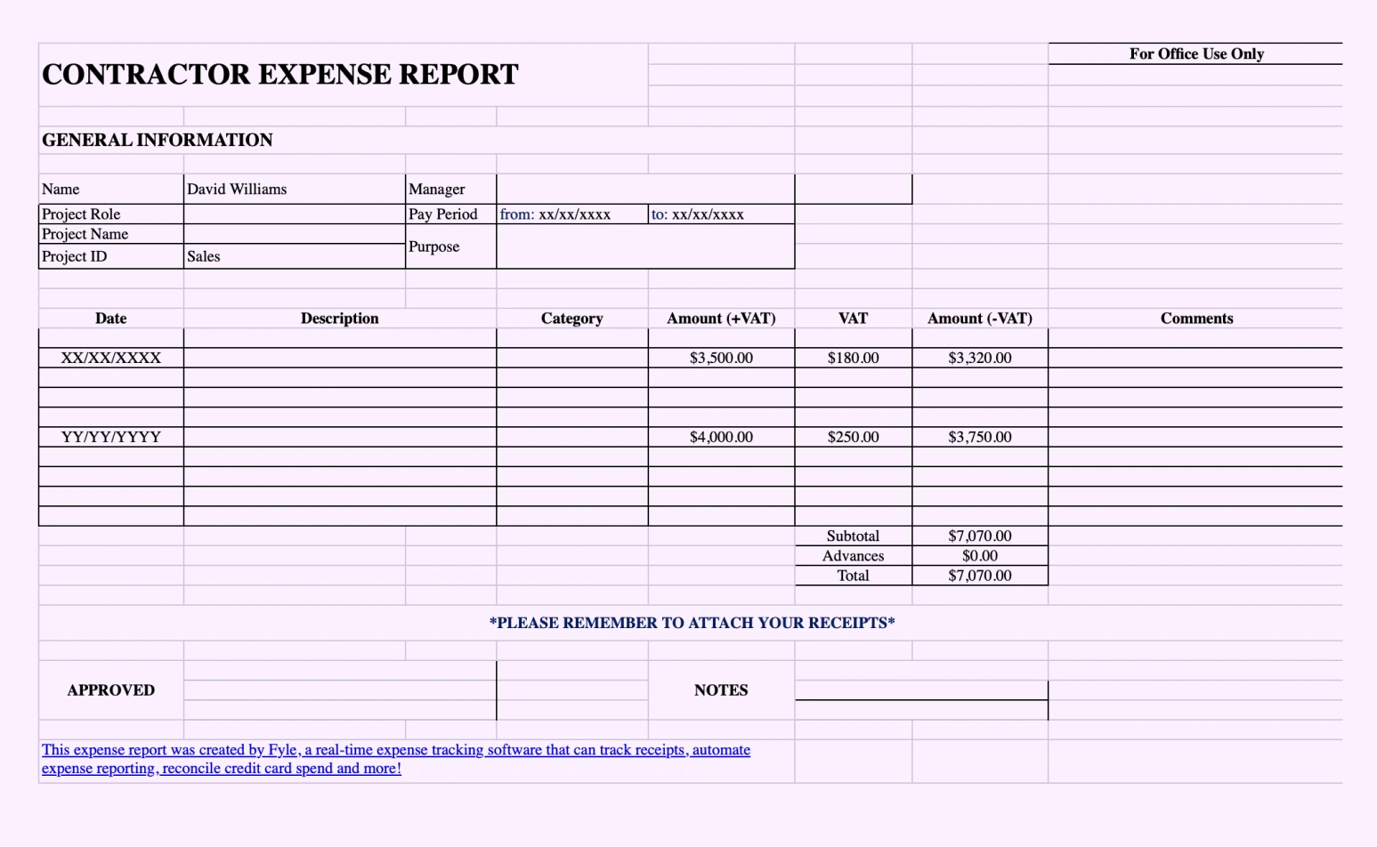 Contractor Expense Report Template