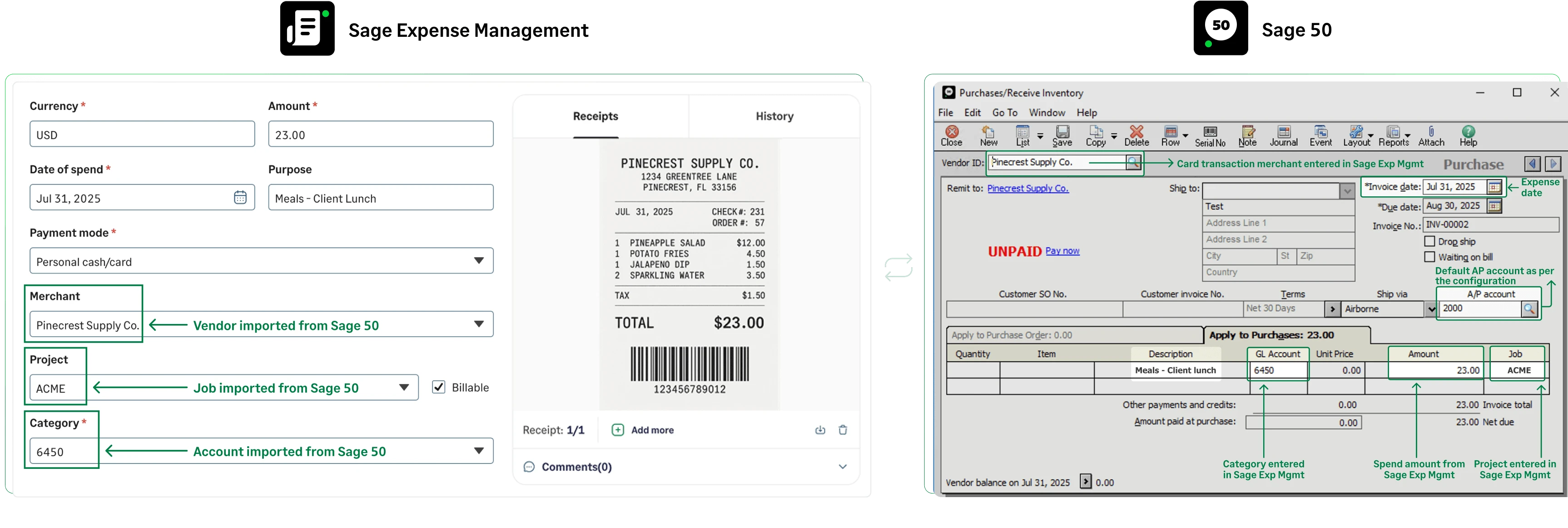 Sage Expense Management’s Sage 50 Integration