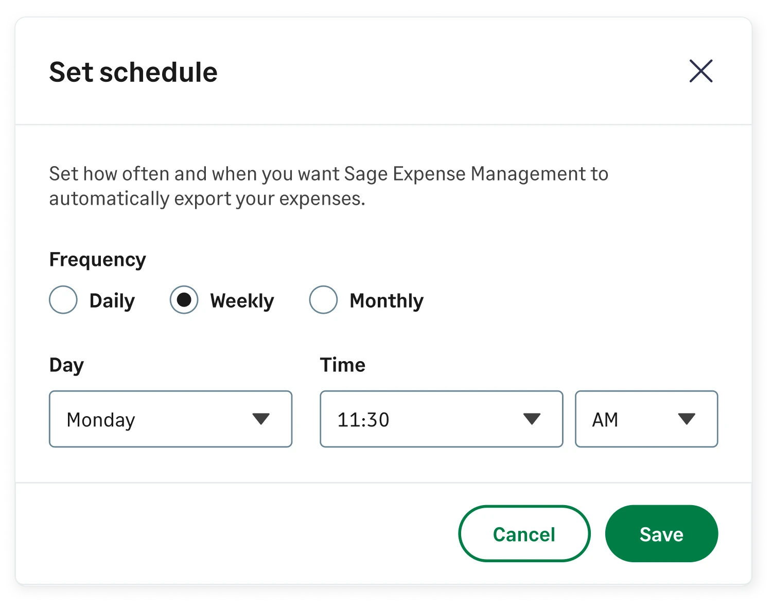 Set export schedule in Sage Expense Management