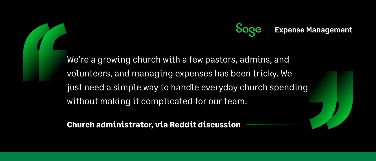 Church admin describing issues managing expenses