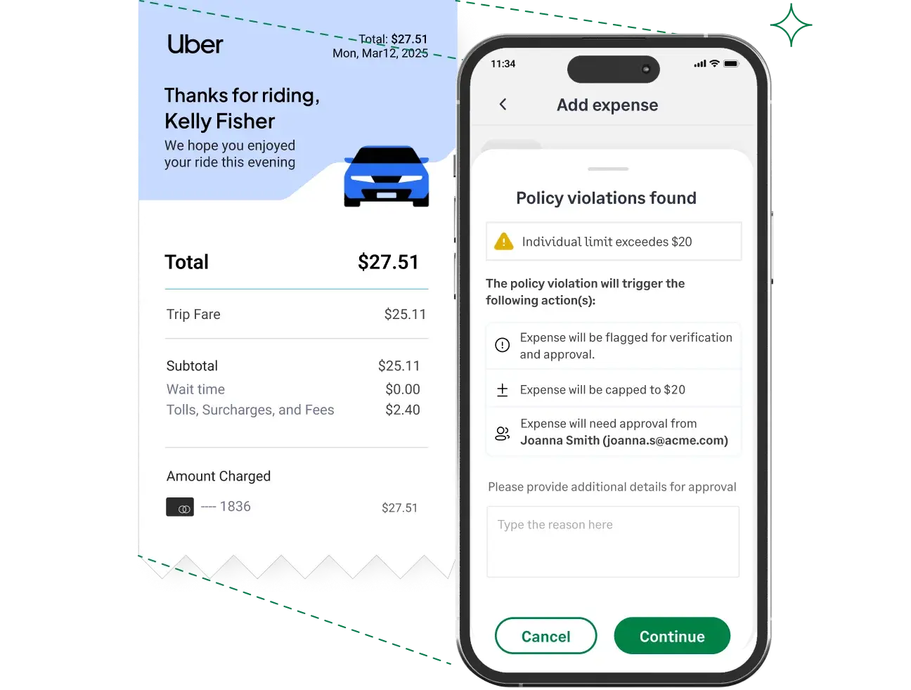 Sage Expense Management flagging a policy violation