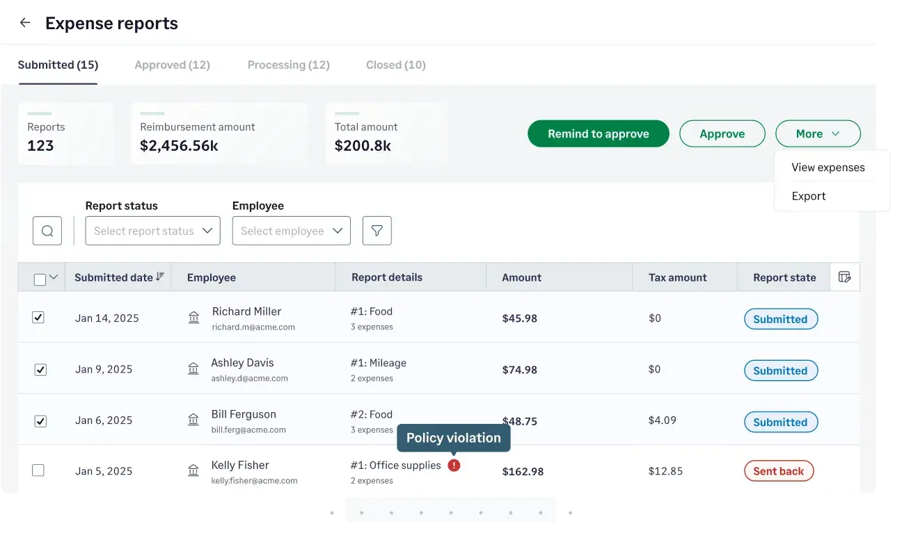 Policy violations highlighted in Sage Expense Management