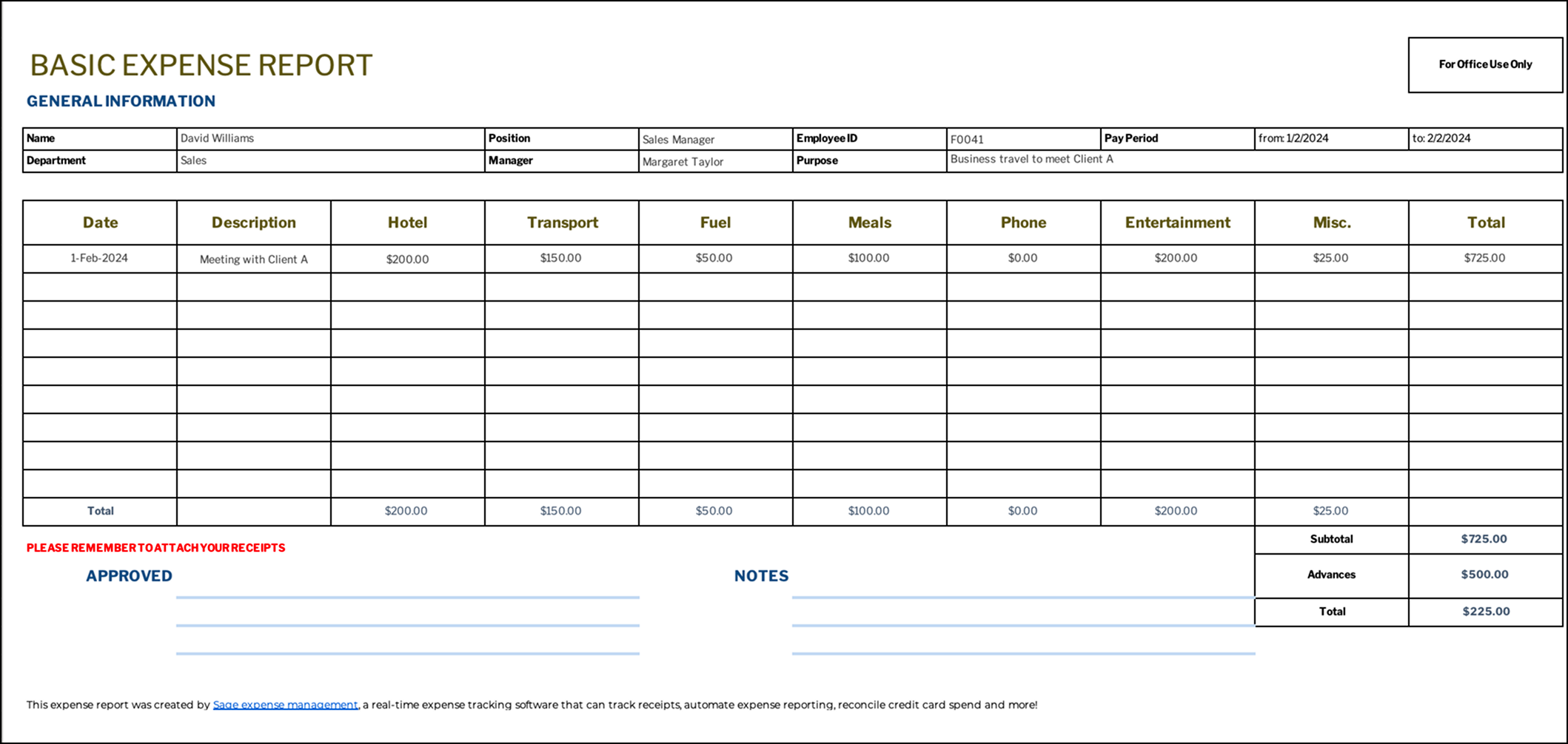 Simple expense report template