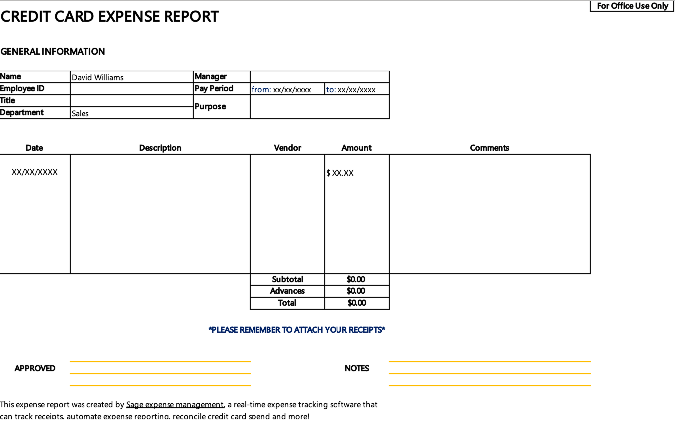 Credit card expense report template