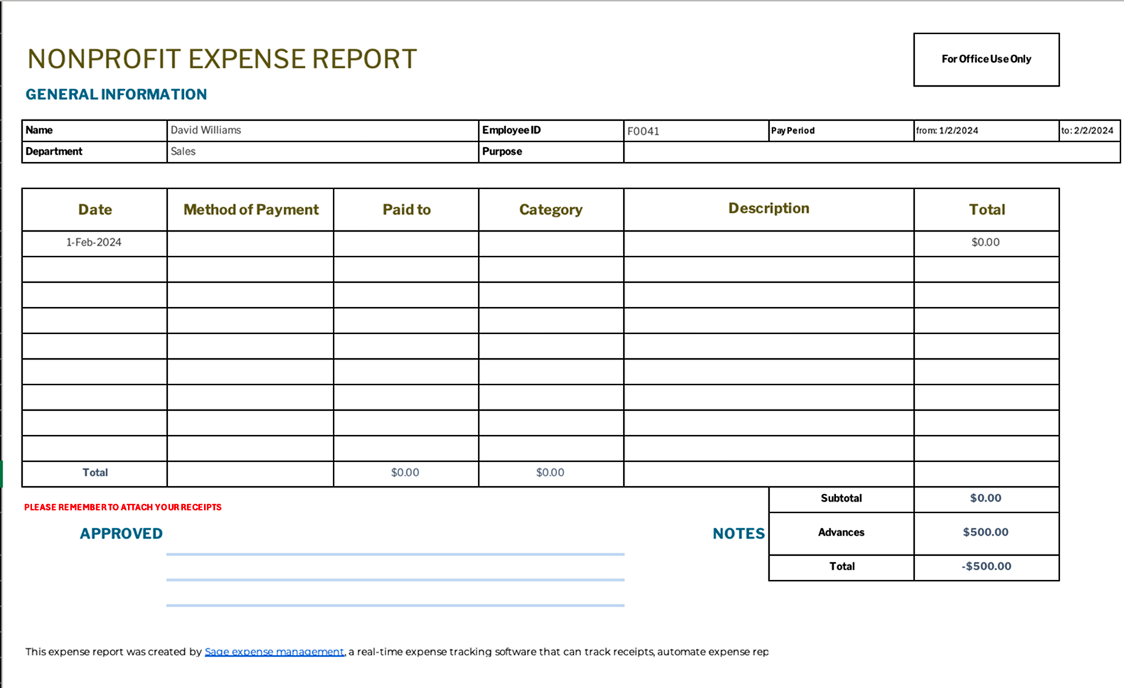 Nonprofit expense report template