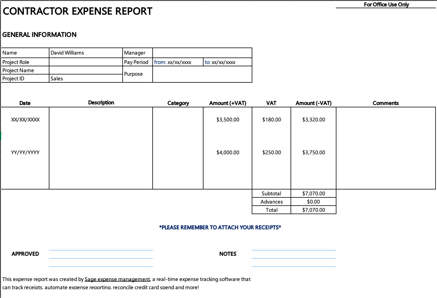 Contractor expense report template