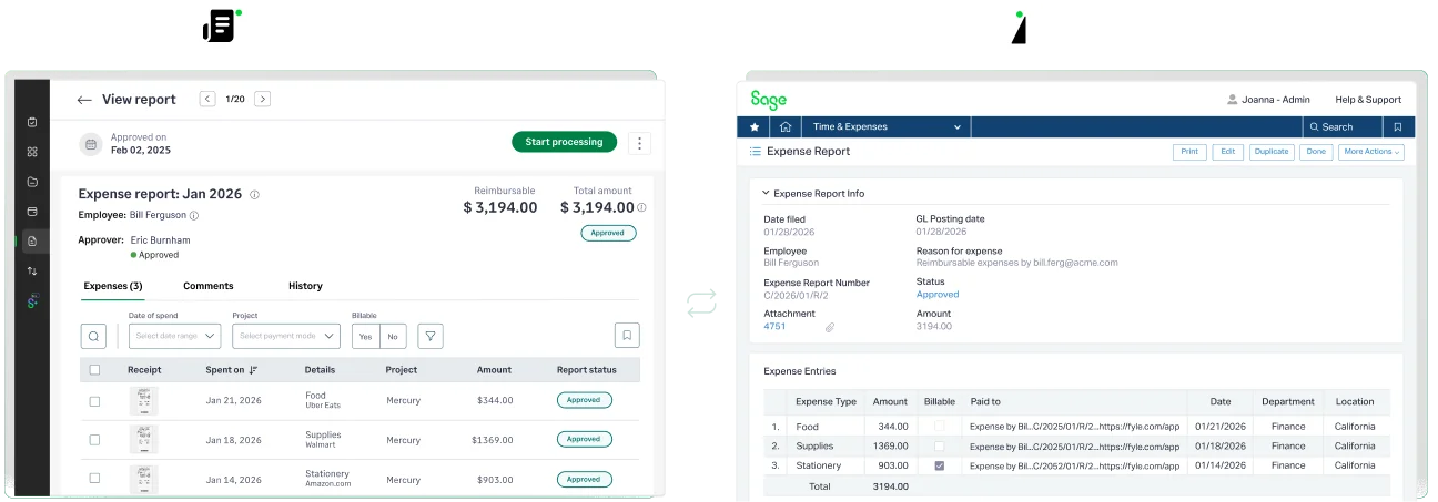 Church expense reports flowing from Sage Expense Management into Sage Intacct