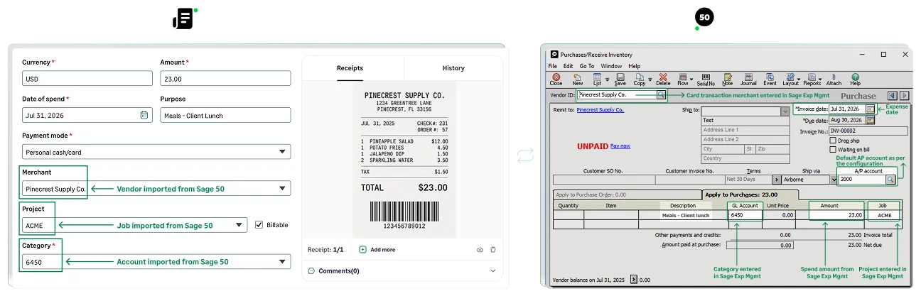 Church expense reports flowing from Sage Expense Management into Sage 50