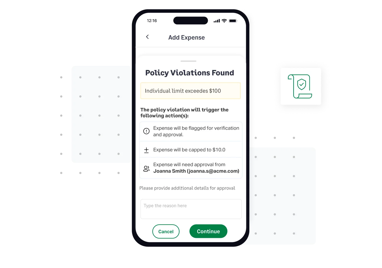 Expense policy violation alert in Sage Expense Management