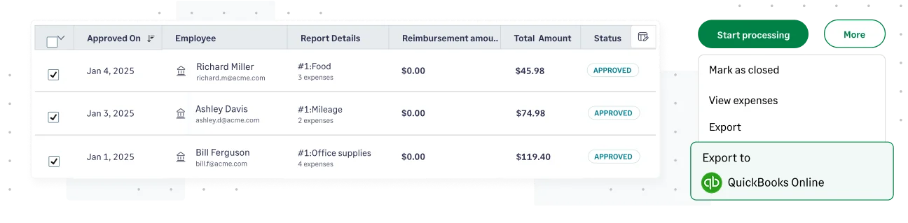 Approved expenses exported to accounting software from Sage Expense Management