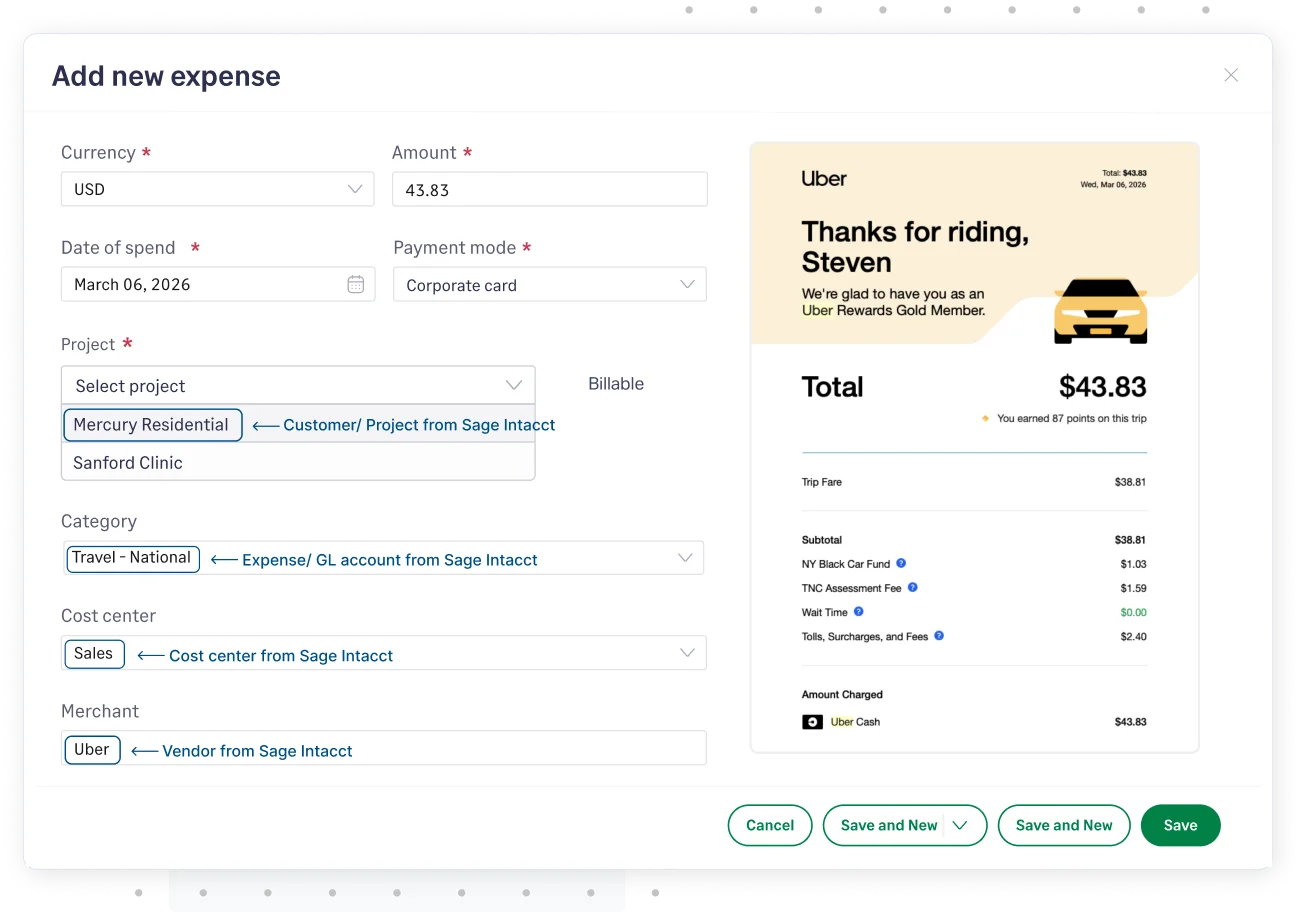 How Sage Expense Management automatically codes data from a receipt to auto fill expense reports