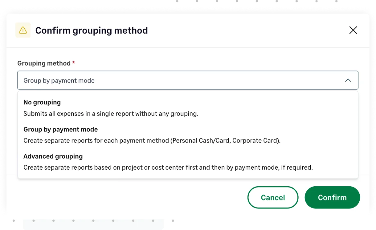 Automatically group and submit expense reports based on payment mode or project in Sage Expense Management